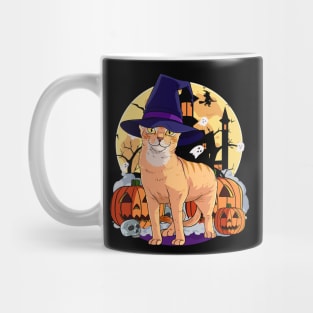 Abyssinian Cat Funny Halloween Witch Pumpkin Mug